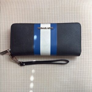 Michael Kors Black and Blue Stripe Wallet
